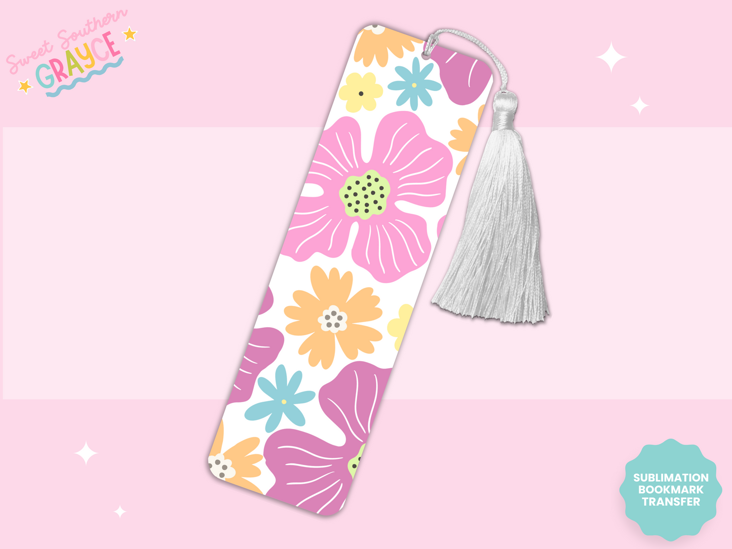 BOOKMARK SUBLIMATION TRANSFER - PINK FLOWERS