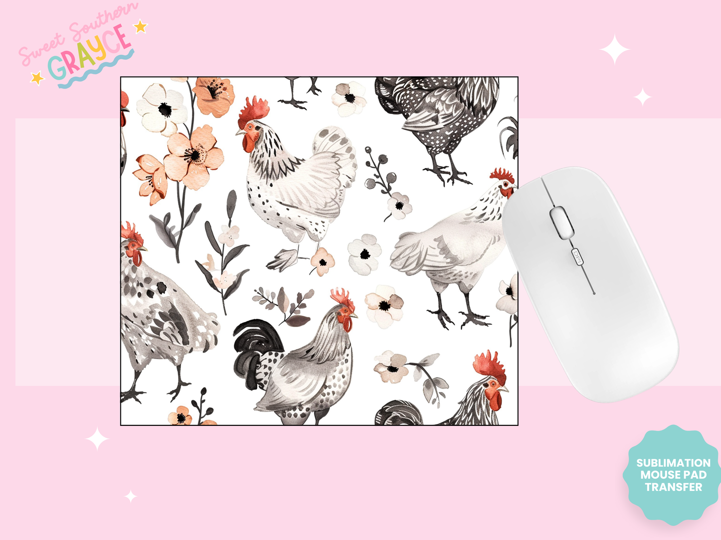 MOUSE PAD SUBLIMATION TRANSFER - CHICKENS