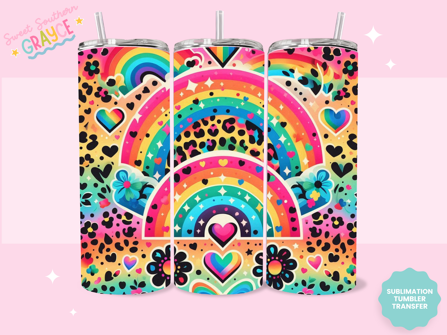 20oz SUBLIMATION TRANSFER - RETRO COLORFUL RAINBOWS