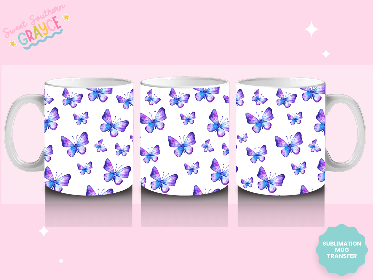 MUG SUBLIMATION TRANSFER - PURPLE BUTTERFLIES