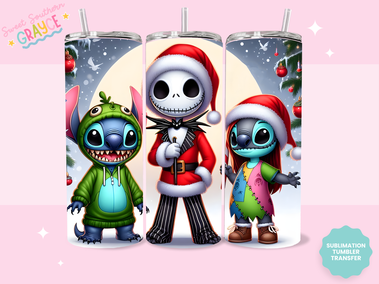 20oz SUBLIMATION TRANSFER - BLUE ALIEN AND FRIENDS CHRISTMAS