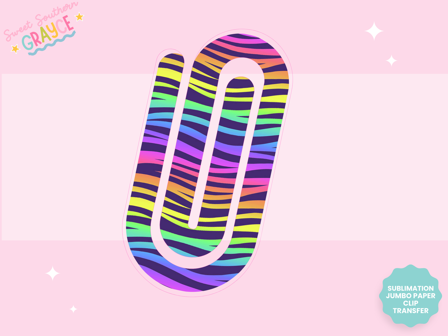 JUMBO PAPER CLIP SUB TRANSFER - RAINBOW ZEBRA