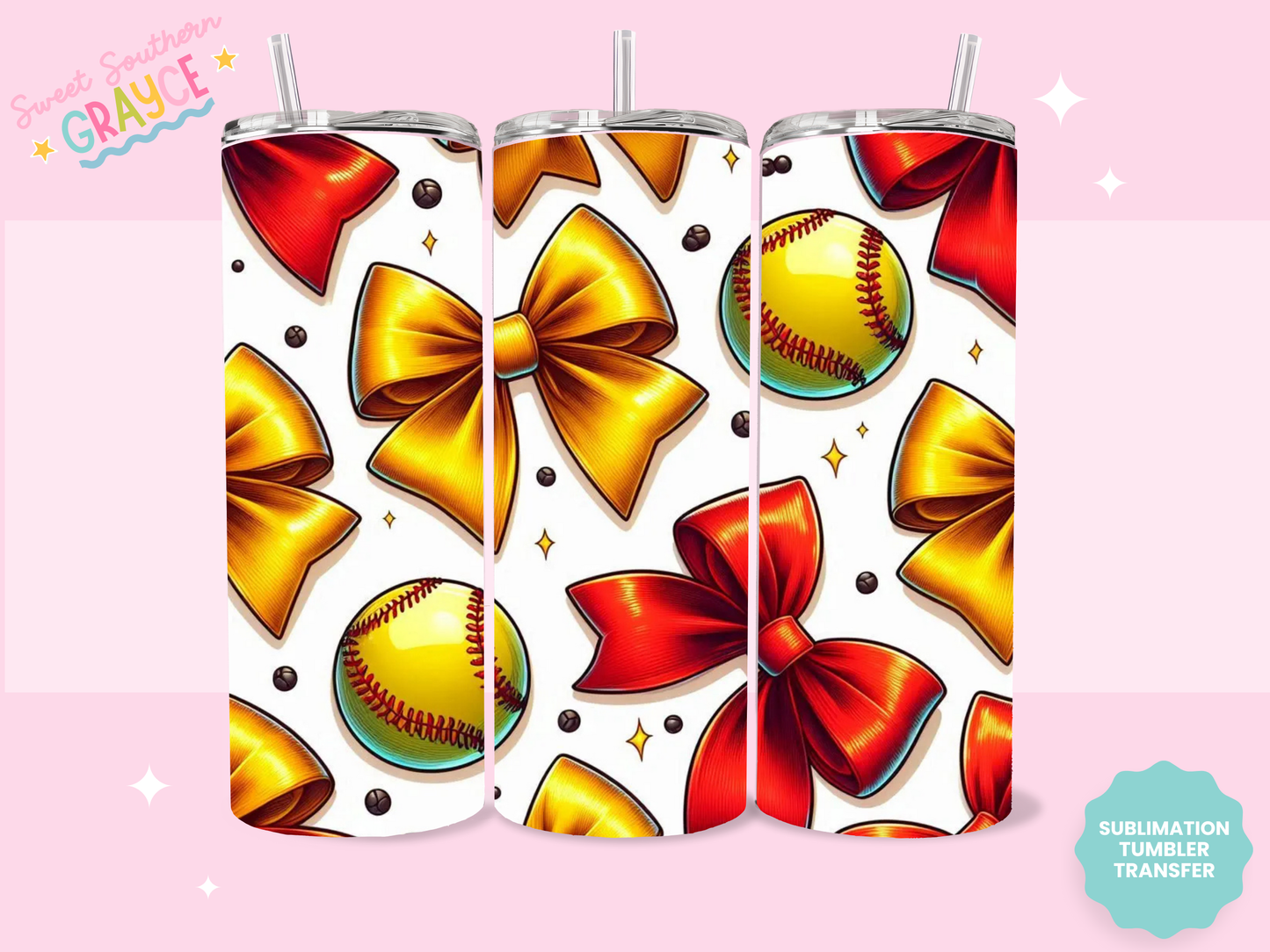 20oz SUBLIMATION TRANSFER- SOFTBALL BOWS AND BALLS