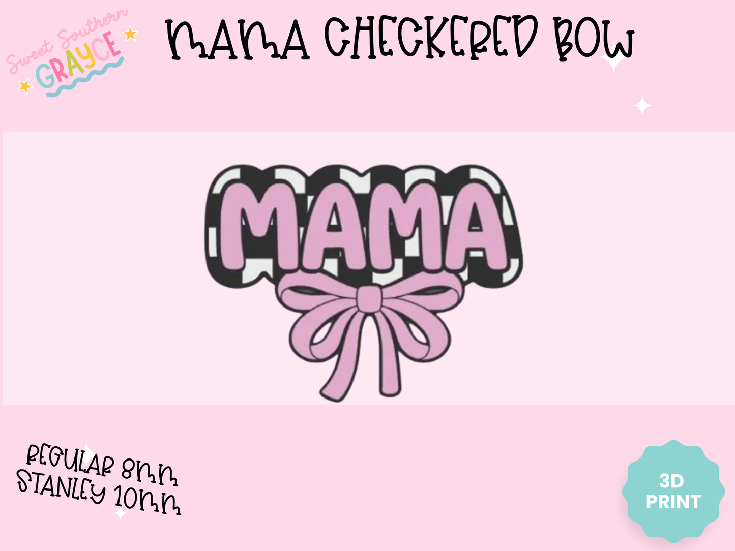3D STRAW TOPPER- MAMA CHECKERED BOW