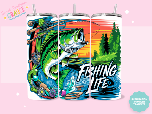 20oz SUBLIMATION TRANSFER - COLORFUL FISHING LIFE BASS