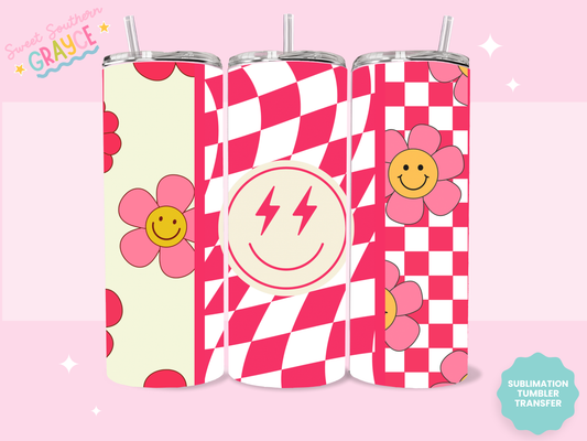 20oz SUBLIMATION TRANSFER - PINK RETRO SMILEY