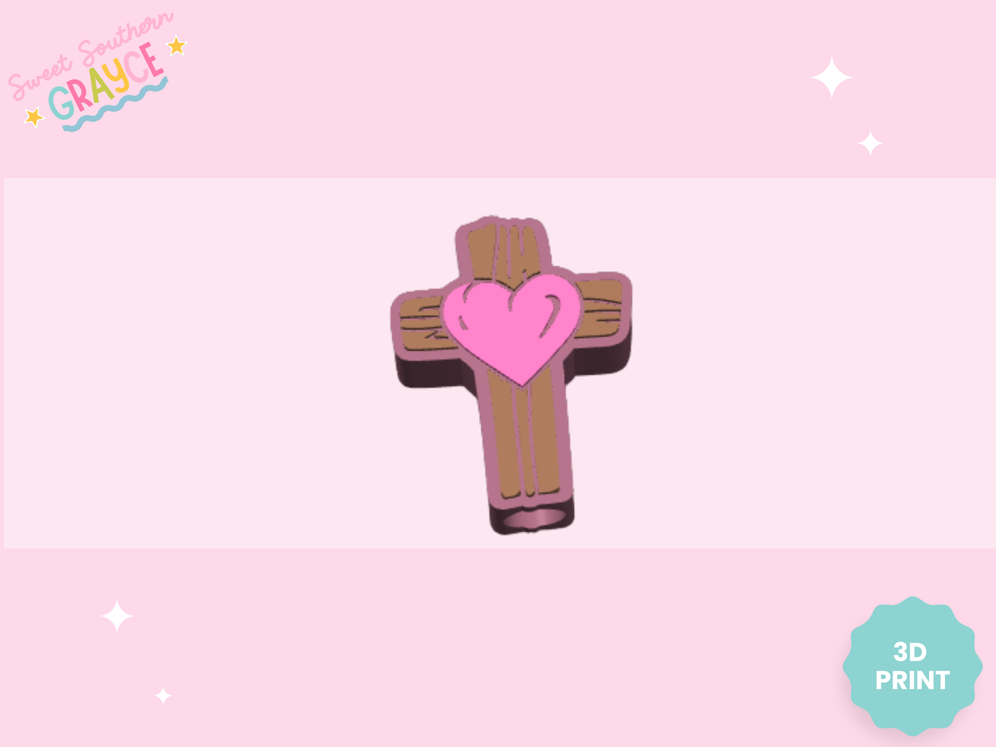 3D STRAW TOPPER- CROSS WITH HEART