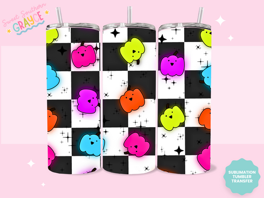 20oz SUBLIMATION TRANSFER - NEON CHECKERED PUMPKINS