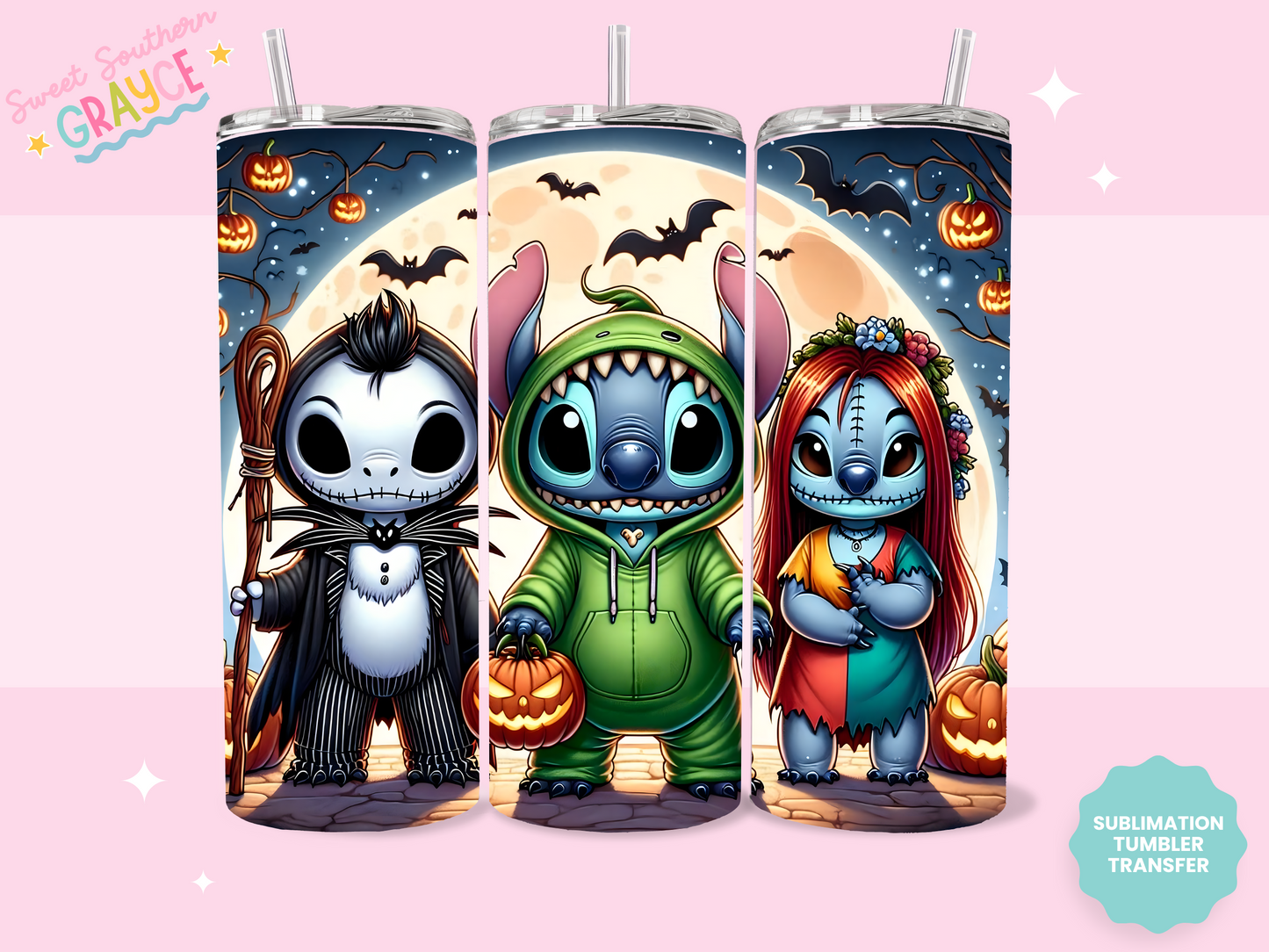 20oz SUBLIMATION TRANSFER - BLUE ALIEN AND FRIENDS HALLOWEEN