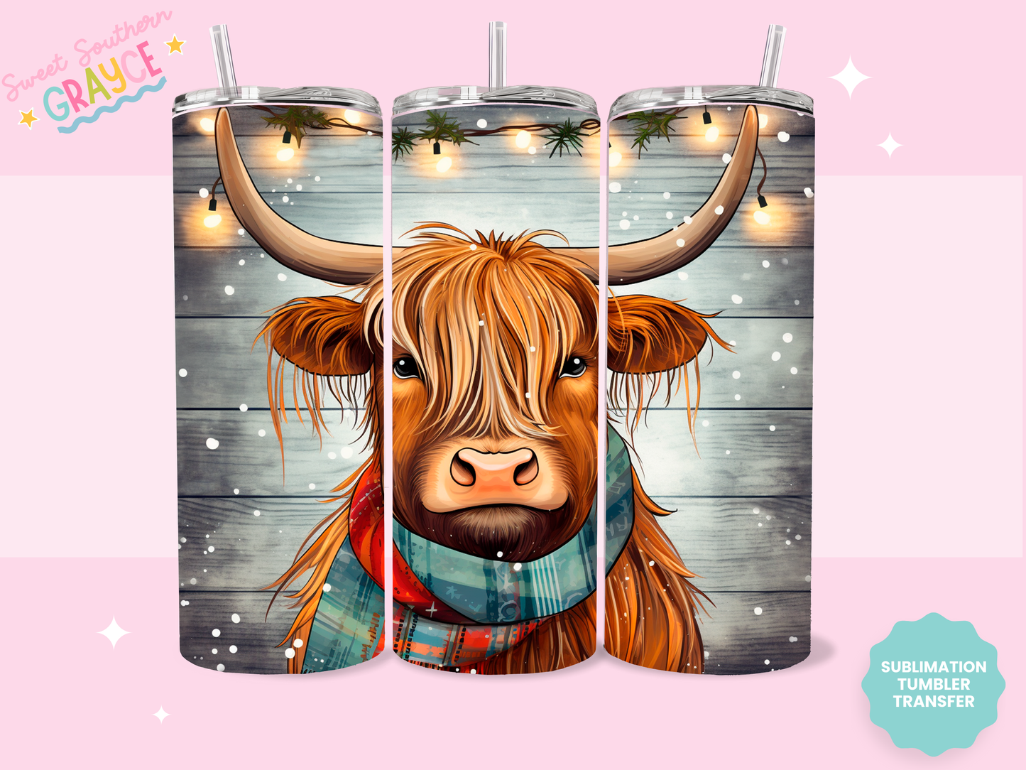 20oz SUBLIMATION TRANSFER - CHRISTMAS LIGHT HEIFER