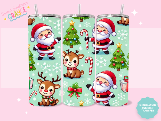 20oz SUBLIMATION TRANSFER - GREEN SANTA WRAPPING PAPER