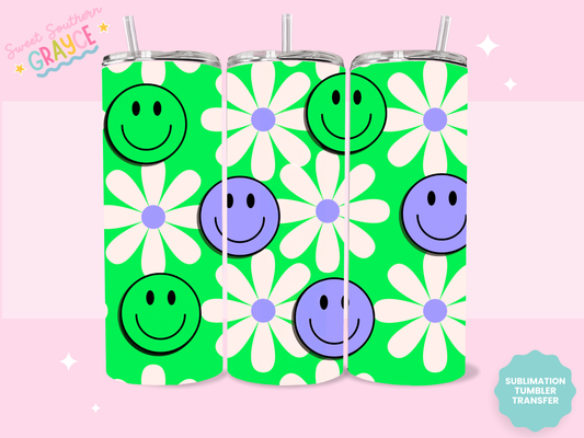 20oz SUBLIMATION TRANSFER - GREEN SMILEY DAISIES