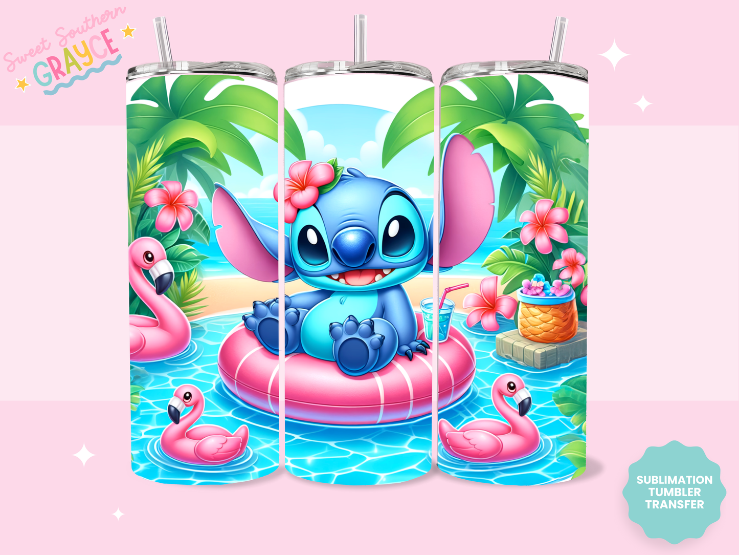 20oz SUBLIMATION TRANSFER - BLUE ALIEN POOL PARTY