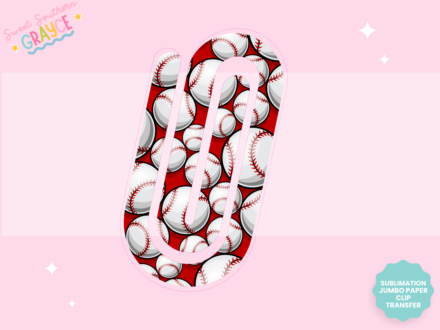 JUMBO PAPER CLIP SUB TRANSFER - RED BASEBALLS