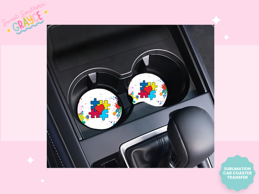 CAR COASTER SUBLIMATION TRANSFER - AUTISM PUZZLE PIECES