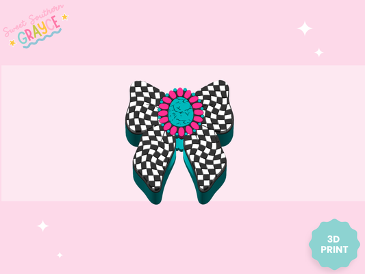 3D STRAW TOPPER- WESTERN CHECKERED BOW