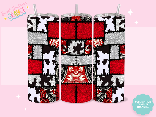 20oz SUBLIMATION TRANSFER- RED BANDANA COW PRINT