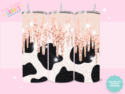 20oz SUBLIMATION TRANSFER - COW PRINT GLITTER DRIP