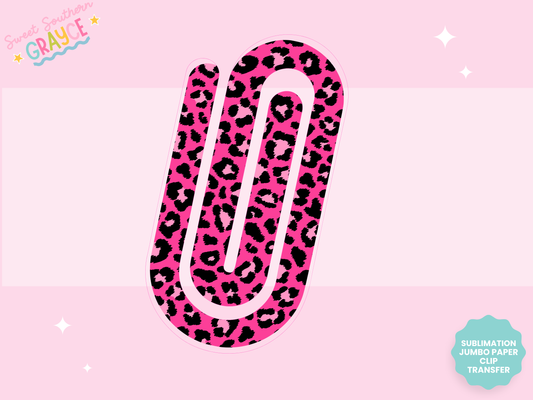 JUMBO PAPER CLIP SUB TRANSFER - PINK CHEETAH