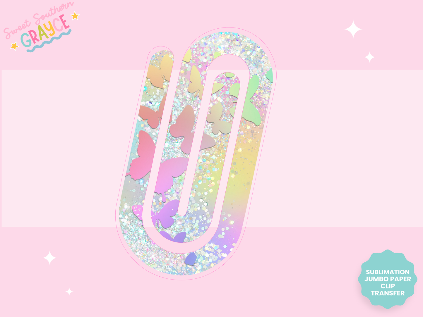 JUMBO PAPER CLIP SUB TRANSFER - NEON GLITTER BUTTERFLIES