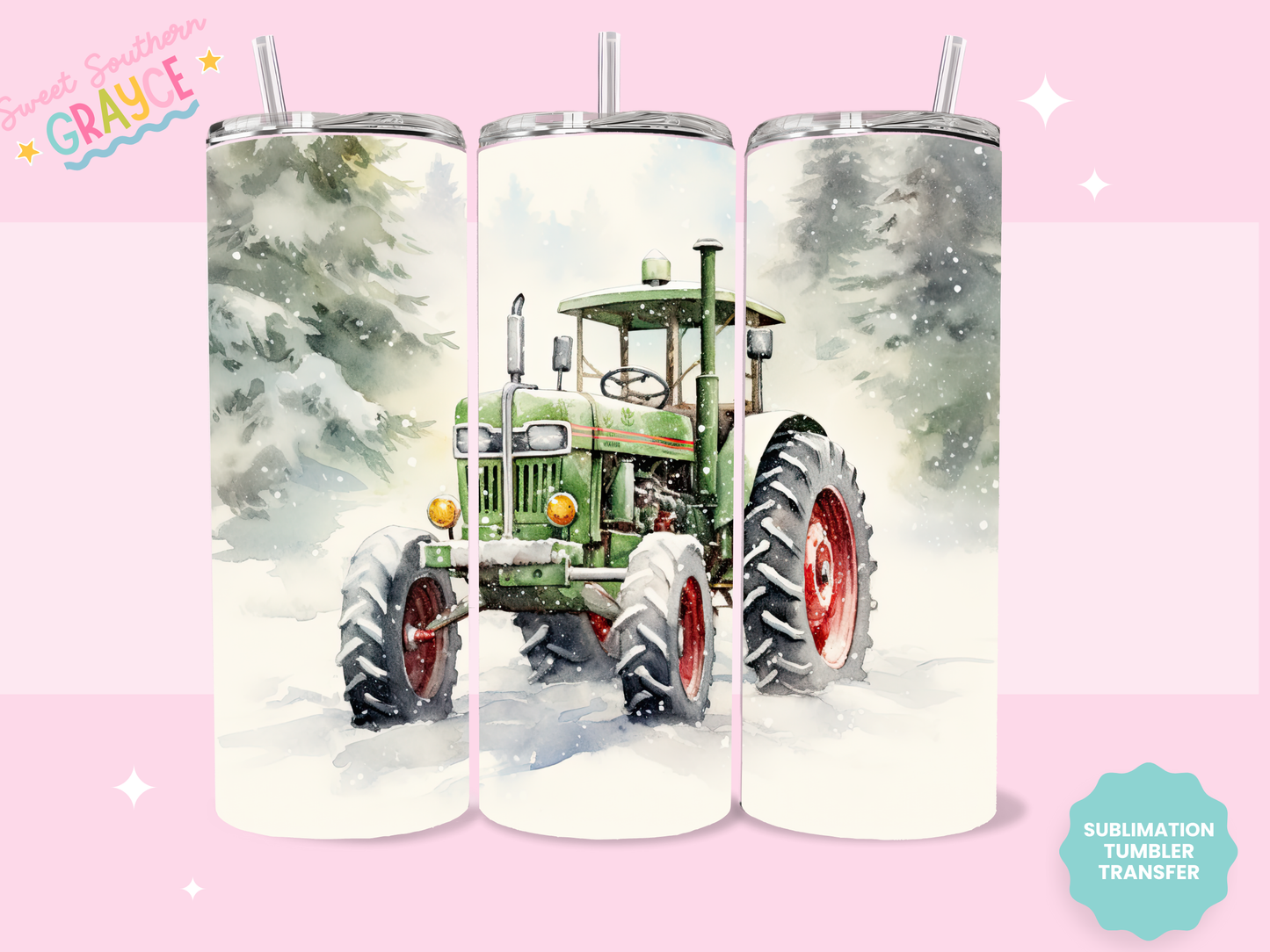 20oz SUBLIMATION TRANSFER - CHRISTMAS TRACTOR