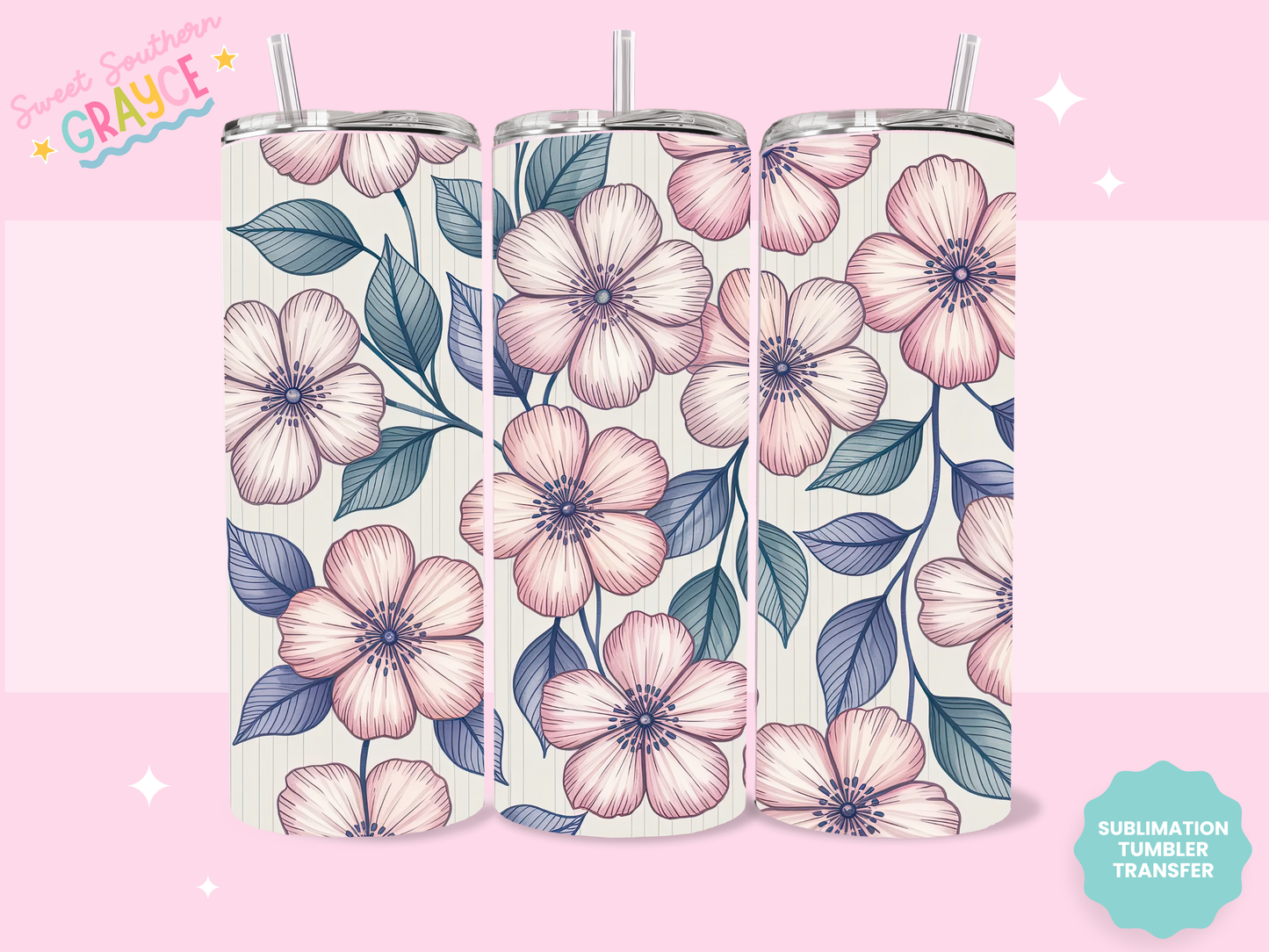 20oz SUBLIMATION TRANSFER- PASTEL FLOWERS