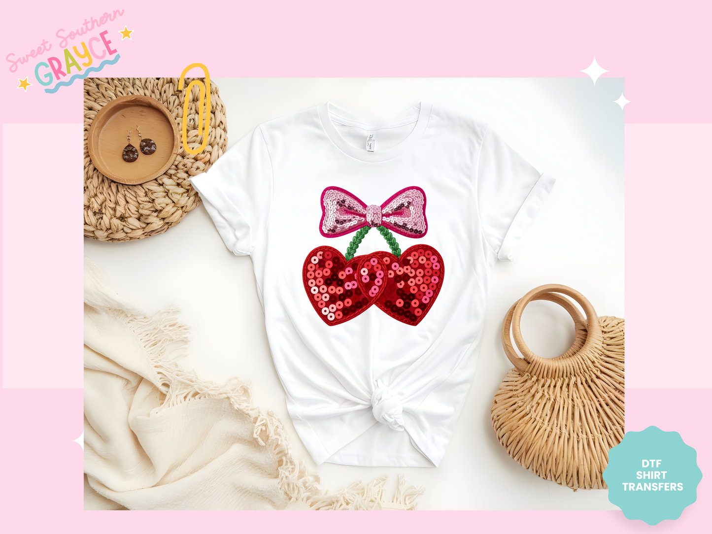 FAUX SEQUIN HEART CHERRIES