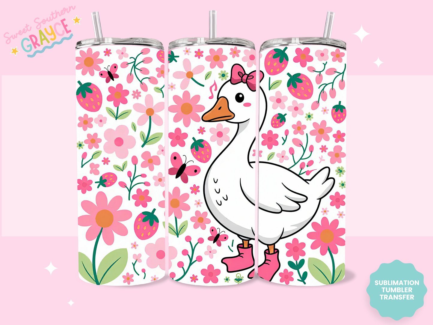 20oz SUBLIMATION TRANSFER- PINK FLOWER GOOSE