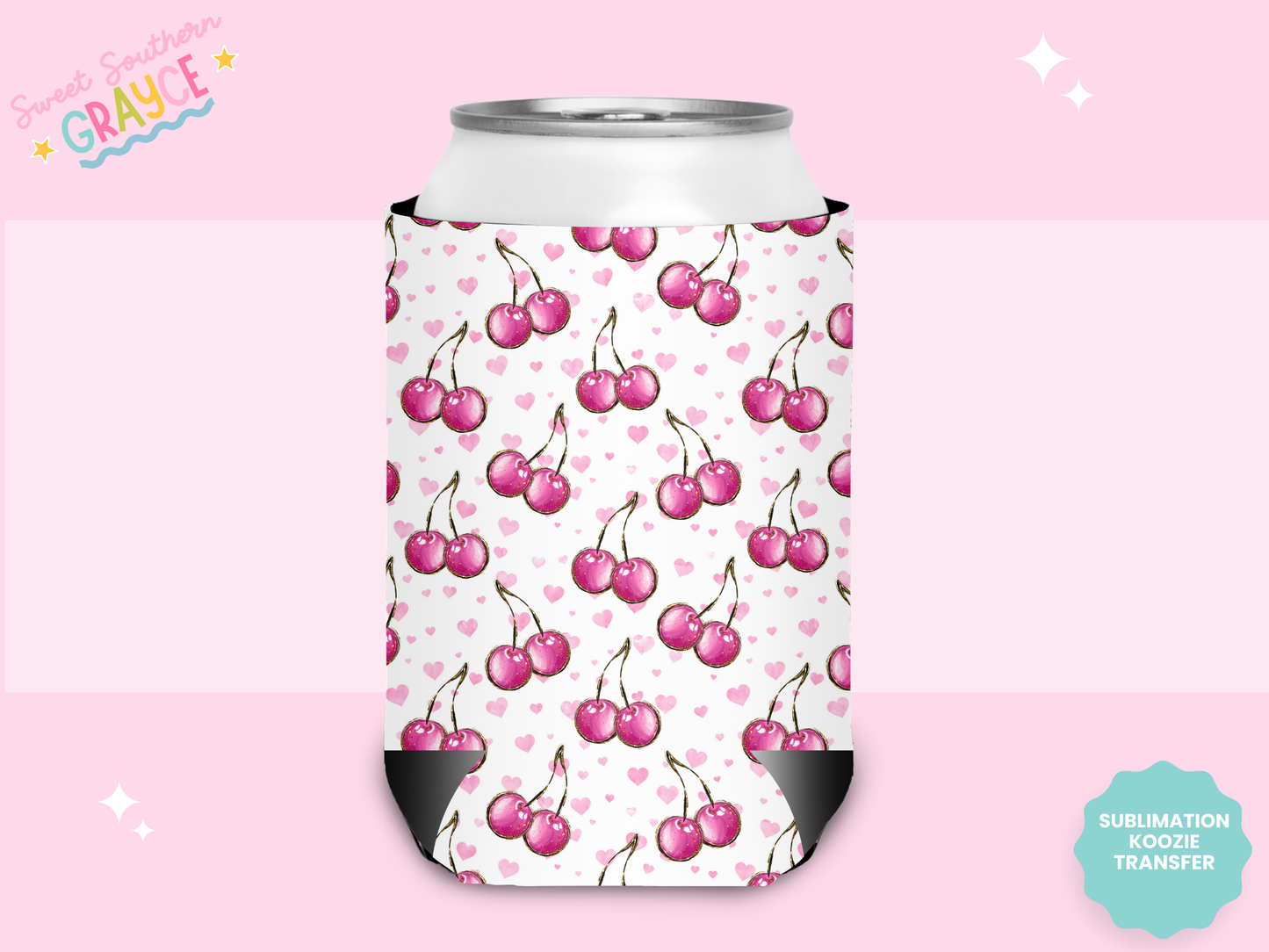 CAN KOOZIE SUB TRANSFER - PINK CHERRIES