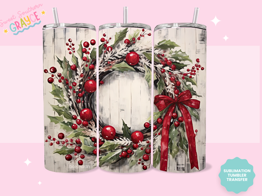 20oz SUBLIMATION TRANSFER - CHRISTMAS WREATH