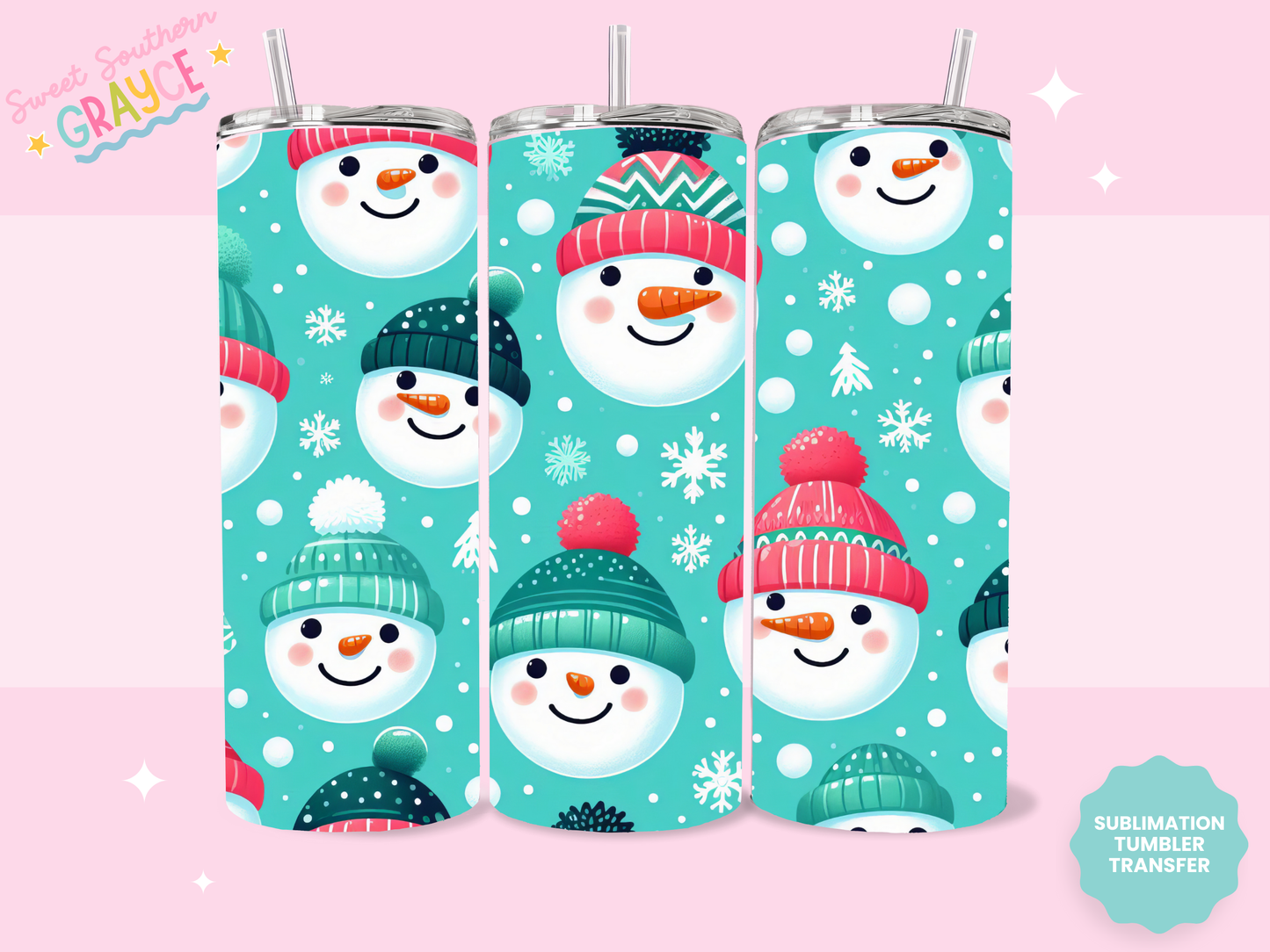 20oz SUBLIMATION TRANSFER - BLUE SNOWMEN