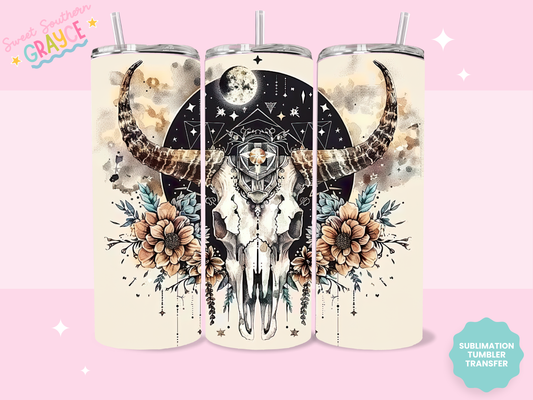 20oz SUBLIMATION TRANSFER - BOHO BULL SKULL