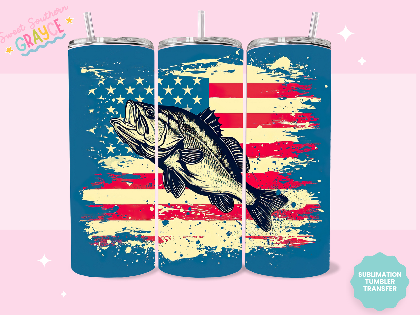 20oz SUBLIMATION TRANSFER - COLORFUL AMERICAN BASS