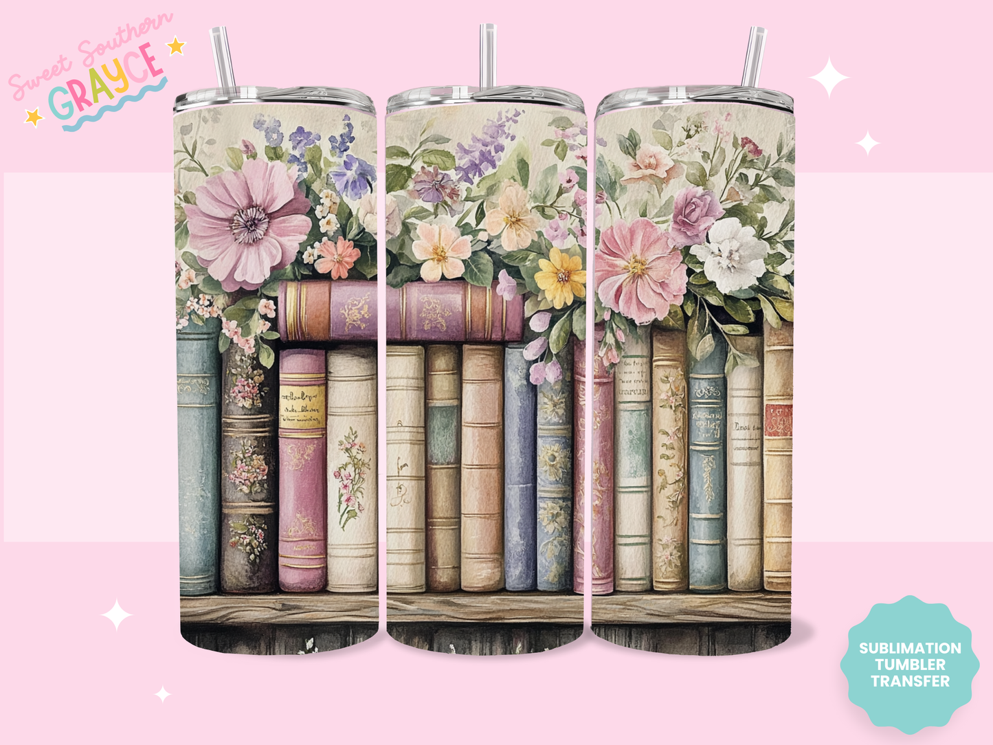 20oz SUBLIMATION TRANSFER- FLOWER BOOKS