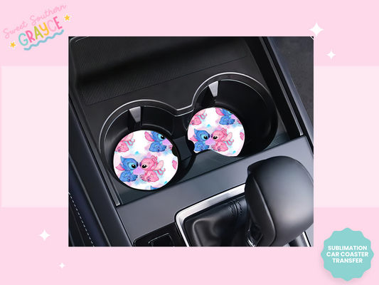 CAR COASTER SUBLIMATION TRANSFER - BLUE ALIEN AND LOVER