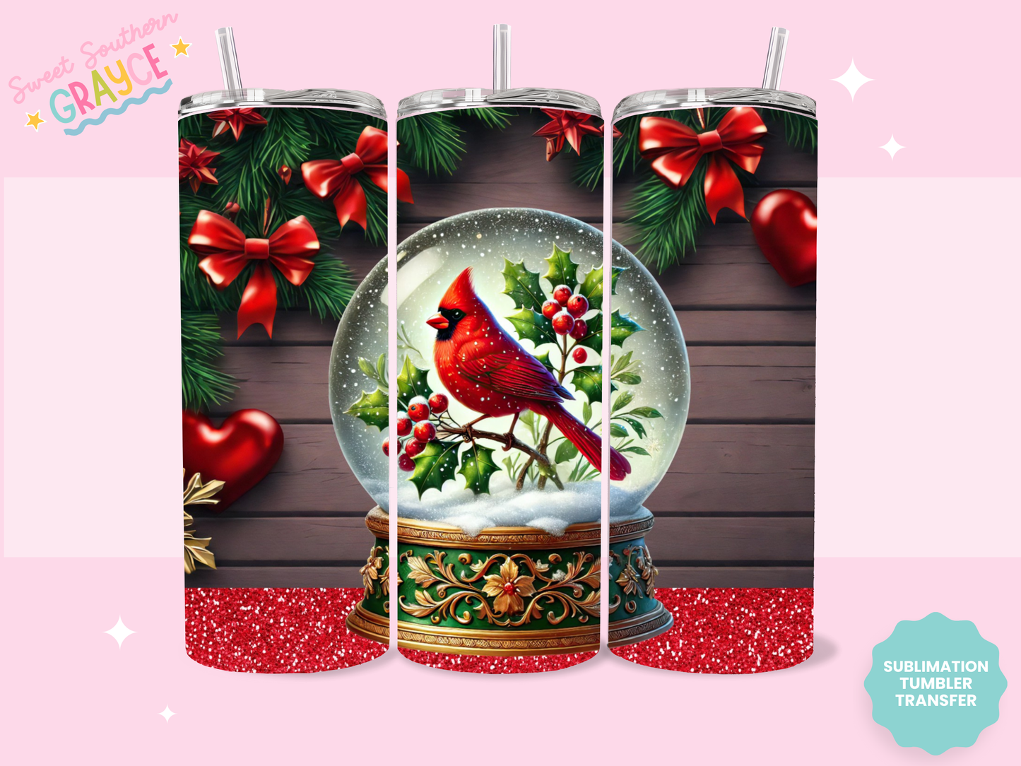 20oz SUBLIMATION TRANSFER - RED CARDINAL SNOWGLOBE