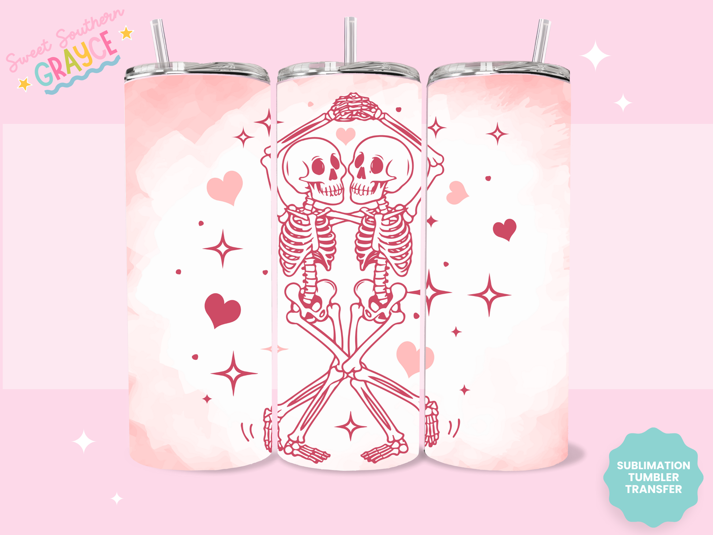 20oz SUBLIMATION TRANSFER - PINK LOVE SKELLIES