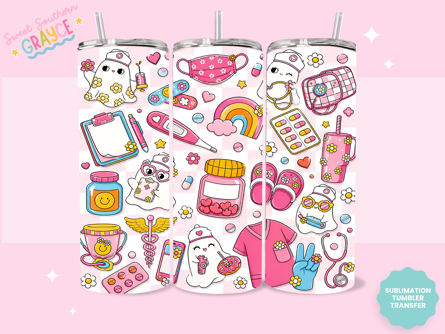 20oz SUBLIMATION TRANSFER- CUTE PINK NURSING THINGS