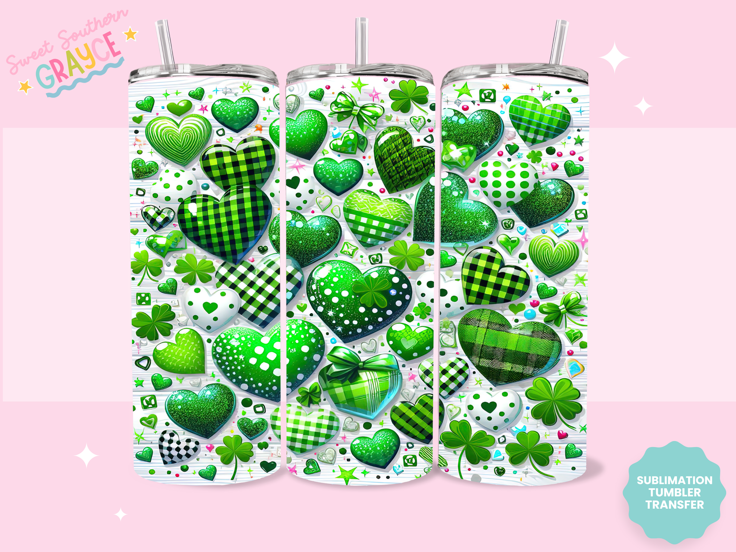 20oz SUBLIMATION TRANSFER - IRISH HEARTS