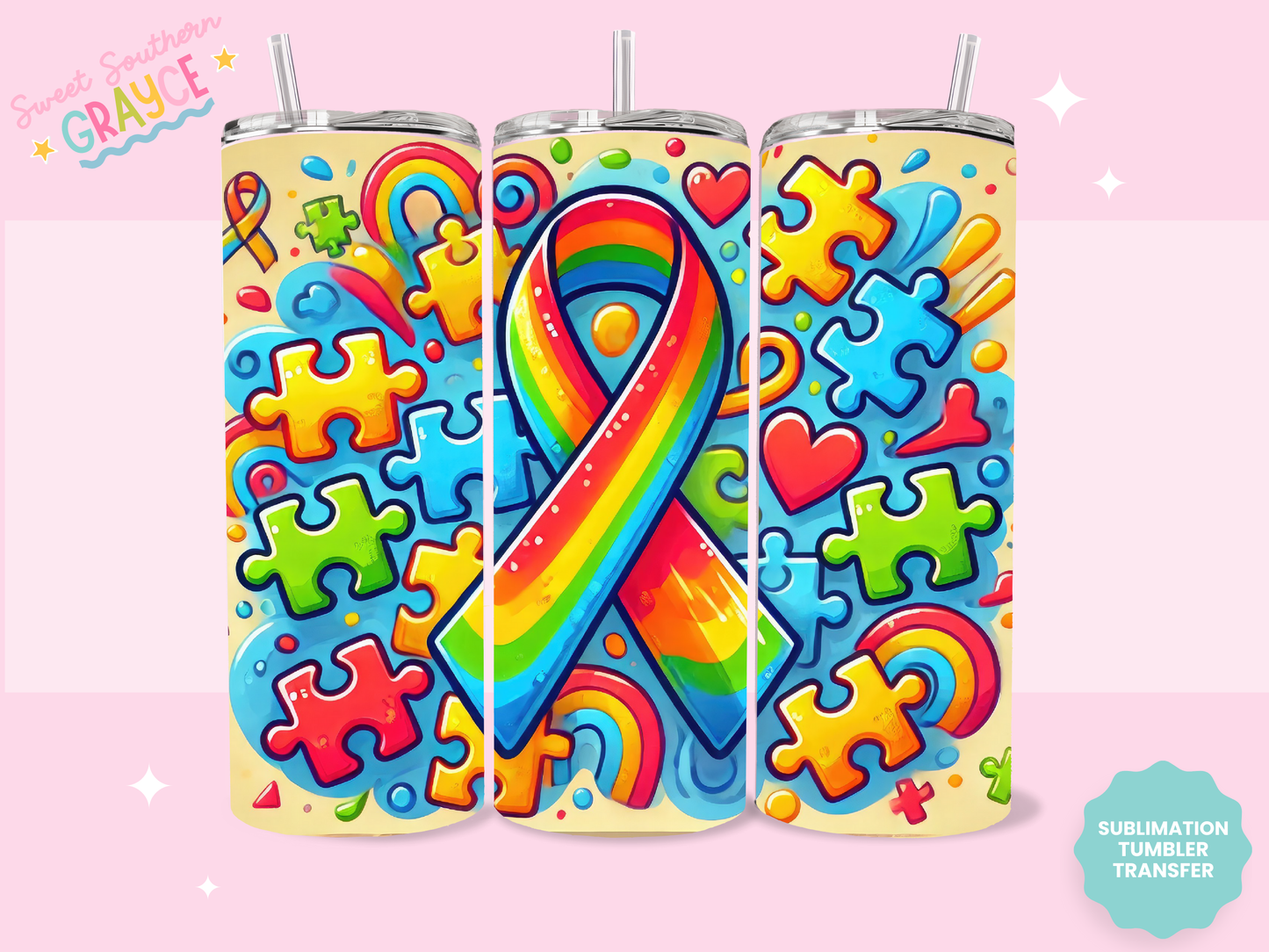 20oz SUBLIMATION TRANSFER - AUTISM PUZZLE RIBBON