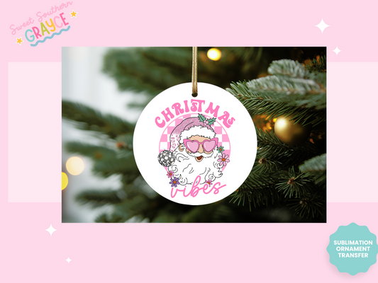 ORNAMENT SUBLIMATION TRANSFER - PINK SANTA CHRISTMAS