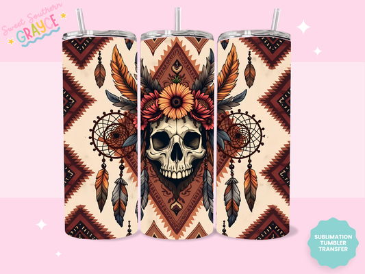 20oz SUBLIMATION TRANSFER - BOHO FEATHER SKULL