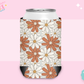 CAN KOOZIE SUB TRANSFER - RETRO WHITE AND ORANGE FLOWERS