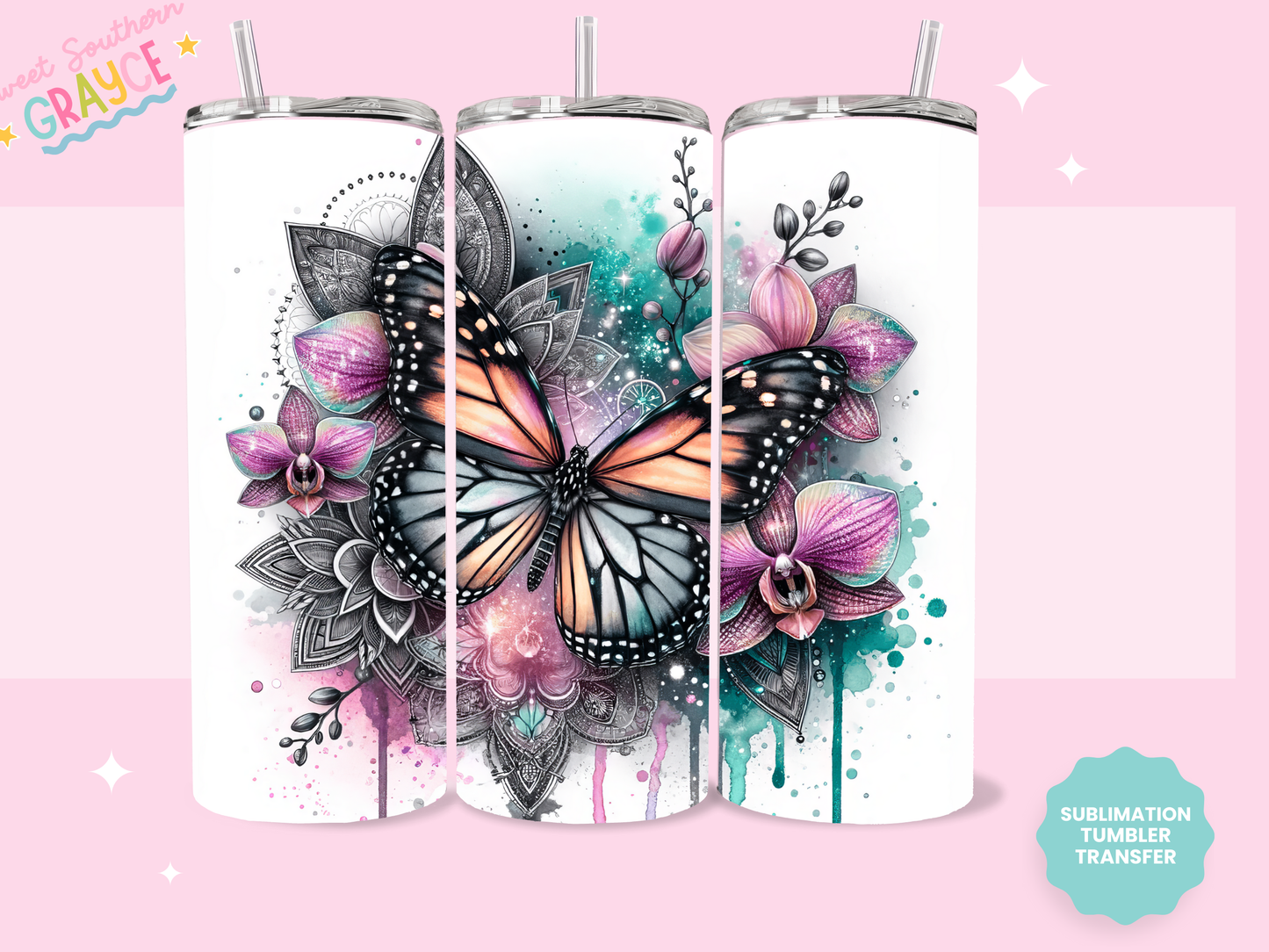 20oz SUBLIMATION TRANSFER - COLORFUL BUTTERFLY