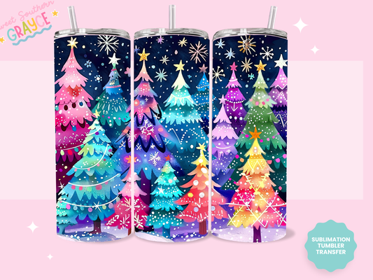 20oz SUBLIMATION TRANSFER - COLORFUL CHRISTMAS TREES