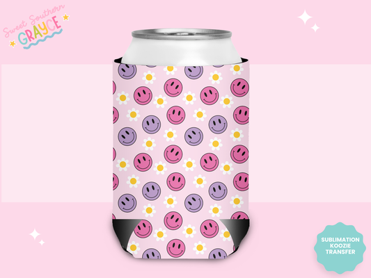 CAN KOOZIE SUB TRANSFER - PINK AND PURPLE SMILIES