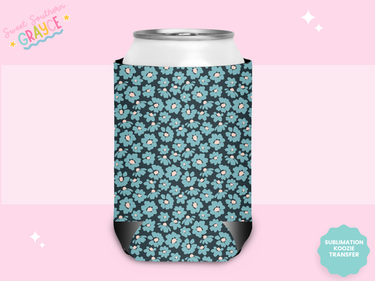 CAN KOOZIE SUB TRANSFER - BLUE FLOWERS