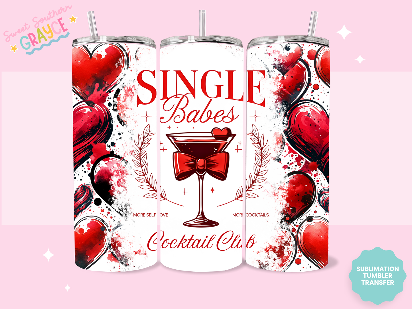20oz SUBLIMATION TRANSFER - RED SINGLE BABES COCKTAIL CLUB