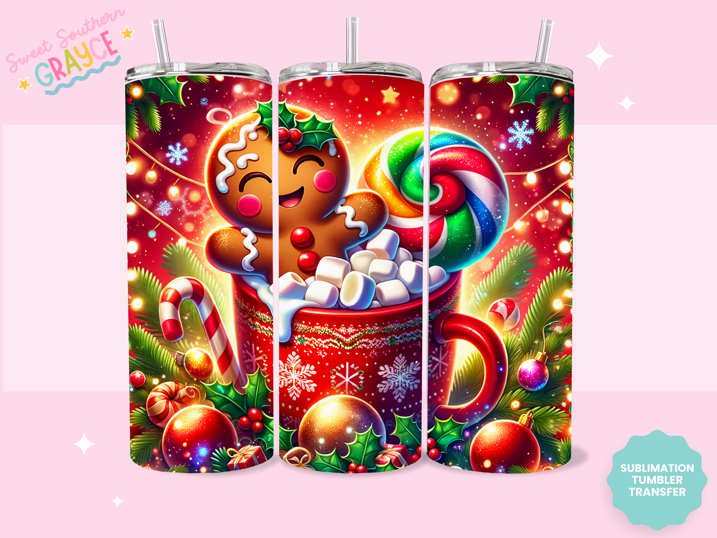 20oz SUBLIMATION TRANSFER - GINGERBREAD CUP