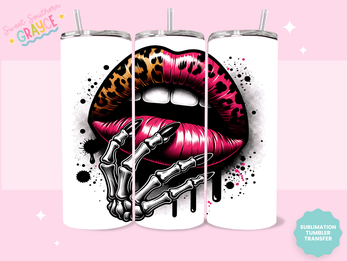 20oz SUBLIMATION TRANSFER - CHEETAH SKELLIE LIPS